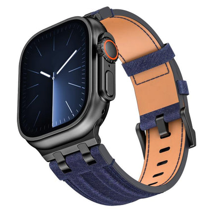 Denim Stitching Vegan Leather Watch Band, For Apple Watch 46mm / 49mm / 45mm / 44mm - DealBuddy