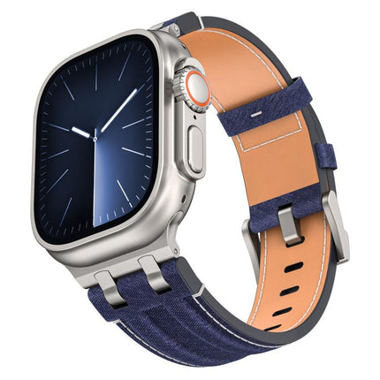 Denim Stitching Vegan Leather Watch Band, For Apple Watch 46mm / 49mm / 45mm / 44mm - DealBuddy
