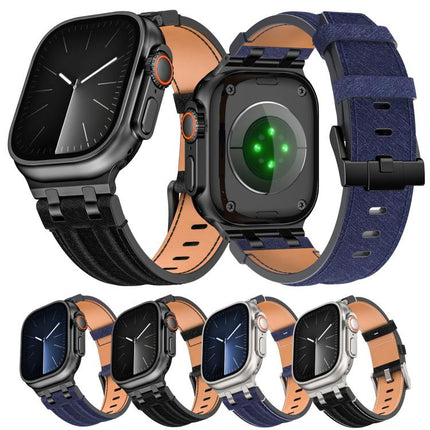 Denim Stitching Vegan Leather Watch Band, For Apple Watch 46mm / 49mm / 45mm / 44mm - DealBuddy