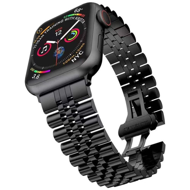 Metal Five Baht Replacement Steel Strap Watchband, For Apple Watch Ultra 49mm / Series 8&7 45mm / SE 2&6&SE&5&4 44mm / 3&2&1 42mm, For Apple Watch Series 8&7 41mm / SE 2&6&SE&5&4 40mm / 3&2&1 38mm - DealBuddy
