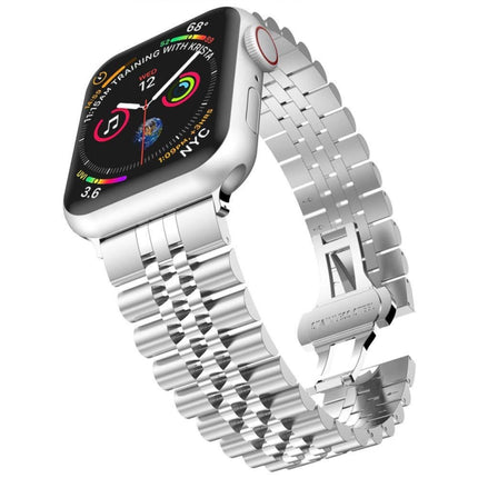 Metal Five Baht Replacement Steel Strap Watchband, For Apple Watch Ultra 49mm / Series 8&7 45mm / SE 2&6&SE&5&4 44mm / 3&2&1 42mm, For Apple Watch Series 8&7 41mm / SE 2&6&SE&5&4 40mm / 3&2&1 38mm - DealBuddy