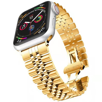 Metal Five Baht Replacement Steel Strap Watchband, For Apple Watch Ultra 49mm / Series 8&7 45mm / SE 2&6&SE&5&4 44mm / 3&2&1 42mm, For Apple Watch Series 8&7 41mm / SE 2&6&SE&5&4 40mm / 3&2&1 38mm - DealBuddy