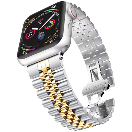 Metal Five Baht Replacement Steel Strap Watchband, For Apple Watch Ultra 49mm / Series 8&7 45mm / SE 2&6&SE&5&4 44mm / 3&2&1 42mm, For Apple Watch Series 8&7 41mm / SE 2&6&SE&5&4 40mm / 3&2&1 38mm - DealBuddy