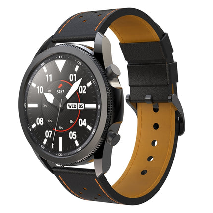 For Samsung Galaxy Watch 3 45mm Round Hole Line Genuine Leather Replacement Strap Watchband - DealBuddy