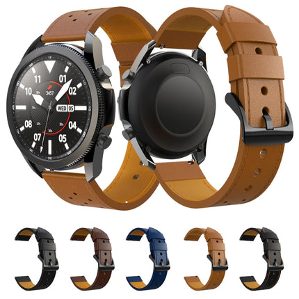 For Samsung Galaxy Watch 3 45mm Round Hole Line Genuine Leather Replacement Strap Watchband - DealBuddy