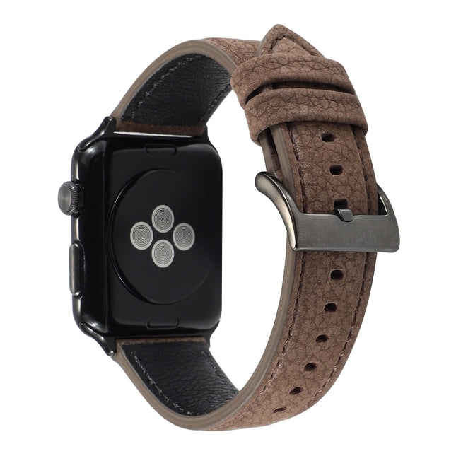 Litchi Texture Genuine Leather Watchband For Apple Watch Series 6 & SE & 5 & 4 44mm / 3 & 2 & 1 42mm - DealBuddy