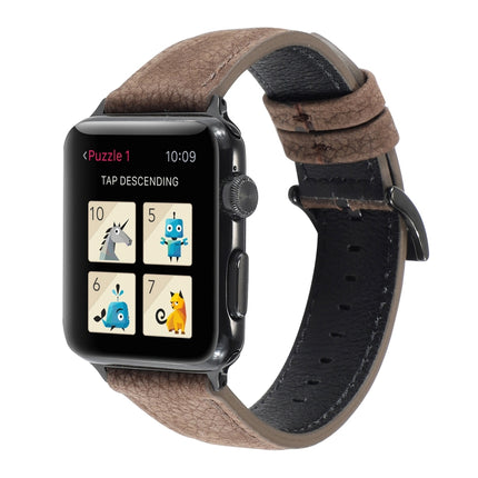 Litchi Texture Genuine Leather Watchband For Apple Watch Series 6 & SE & 5 & 4 44mm / 3 & 2 & 1 42mm - DealBuddy