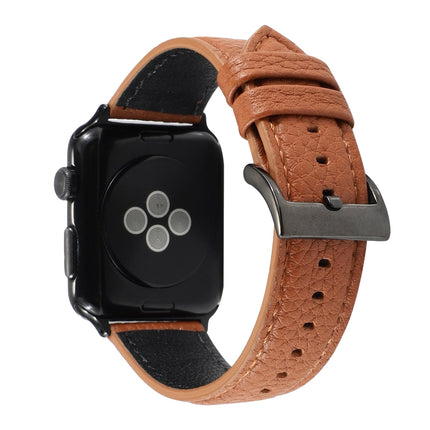 Litchi Texture Genuine Leather Watchband For Apple Watch Series 6 & SE & 5 & 4 44mm / 3 & 2 & 1 42mm, For Apple Watch Series 7 45mm / 6 & SE & 5 & 4 44mm / 3 & 2 & 1 42mm - DealBuddy
