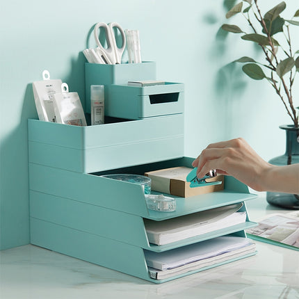 Desk-top Removable Pen Holder Stationery Box Assembly File Storage Box, 0115-2 (Blue Green), 0115-2 (Grey White) - DealBuddy