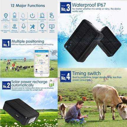 RF-V34 Sheep Cow Cattle Livestock IP67 Waterproof Solar GSM GPS WiFi Tracking without Fixed Bottom Plate, Support Voice Monitoring & Anti-remove Alarm & SOS, GPS WiFi Tracking - DealBuddy