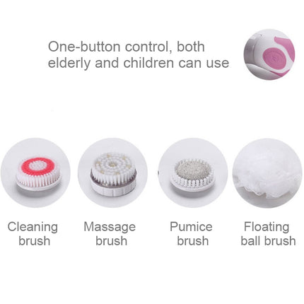 Multi-function Electric Waterproof Bath Cleansing Brush Long-handled Massage Brush, with 4 Brush Heads