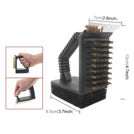 Outdoor Barbecue Cleaning Brush Camping Picnic BBQ Copper Wire Grill Three In One Right Angle Copper Wire Triangular Brush