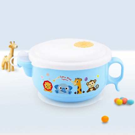 450ml Stainless Steel Interior And Plastic Exterior Double Layer Cartoon Style Bowl With Cover And Handles for Child At Age 2 to 9 - DealBuddy