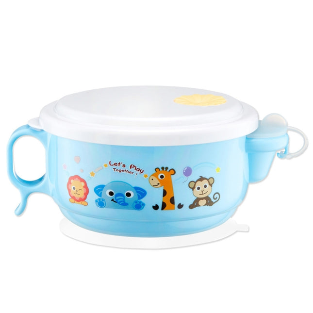 450ml Stainless Steel Interior And Plastic Exterior Double Layer Cartoon Style Bowl With Cover And Handles for Child At Age 2 to 9 - DealBuddy
