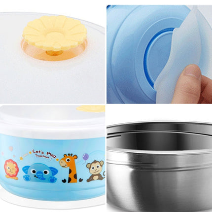 450ml Stainless Steel Interior And Plastic Exterior Double Layer Cartoon Style Bowl With Cover And Handles for Child At Age 2 to 9 - DealBuddy