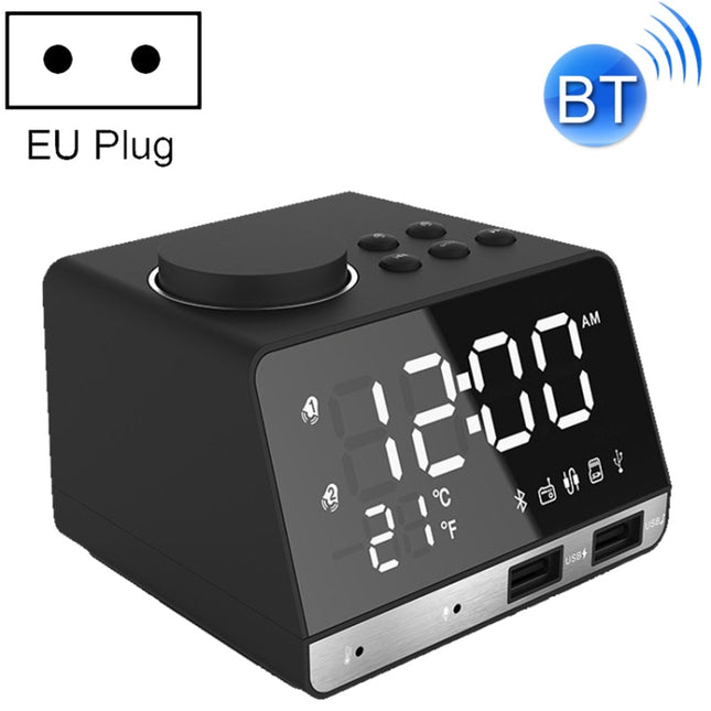 K11 Bluetooth Alarm Clock Speaker Creative Digital Music Clock Display Radio with Dual USB Interface, Support U Disk / TF Card / FM / AUX, EU Plug