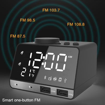 K11 Bluetooth Alarm Clock Speaker Creative Digital Music Clock Display Radio with Dual USB Interface, Support U Disk / TF Card / FM / AUX, EU Plug