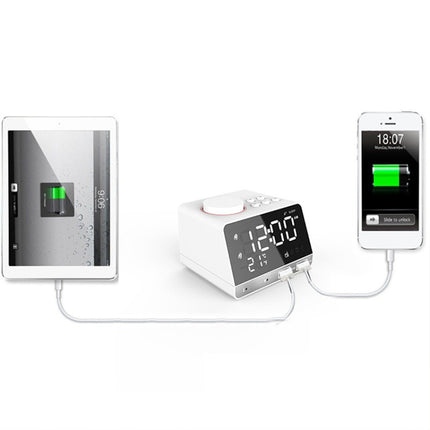 K11 Bluetooth Alarm Clock Speaker Creative Digital Music Clock Display Radio with Dual USB Interface, Support U Disk / TF Card / FM / AUX, EU Plug