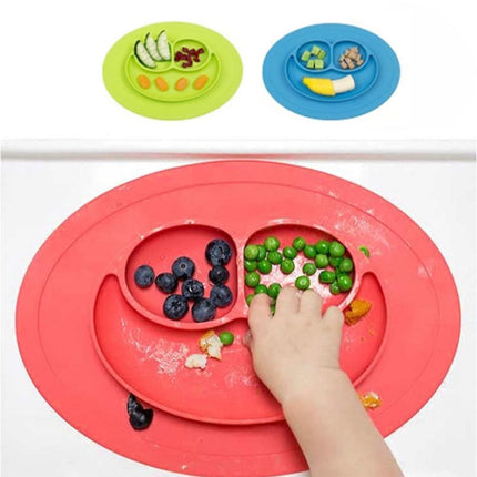Smile Style One-piece Round Silicone Suction Placemat for Children, Built-in Plate and Bowl - DealBuddy