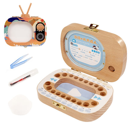 Creative Wooden Children TV Set Deciduous Tooth Preservation Box Baby Teeth Tooth House Storage Box