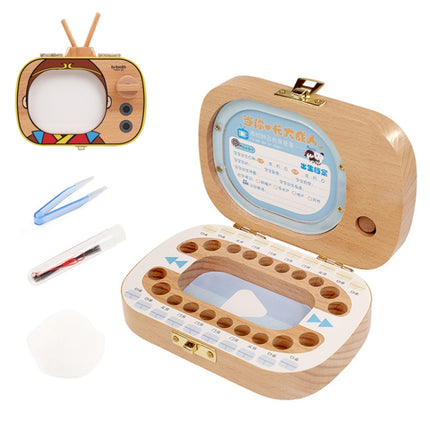 Creative Wooden Children TV Set Deciduous Tooth Preservation Box Baby Teeth Tooth House Storage Box