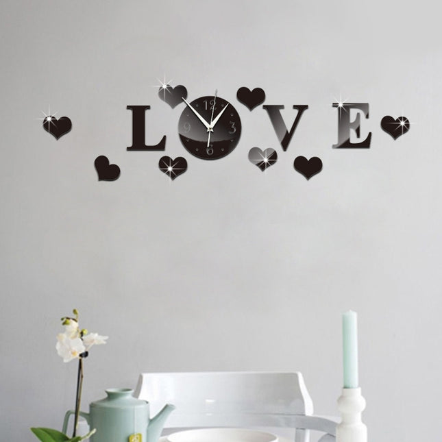 Creative LOVE Clock Acrylic Mirror DIY Wall Sticker