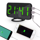 Multifunction Creative Mirror Reflective LED Display Alarm Clock with Snooze Function & 2 USB Charge Port