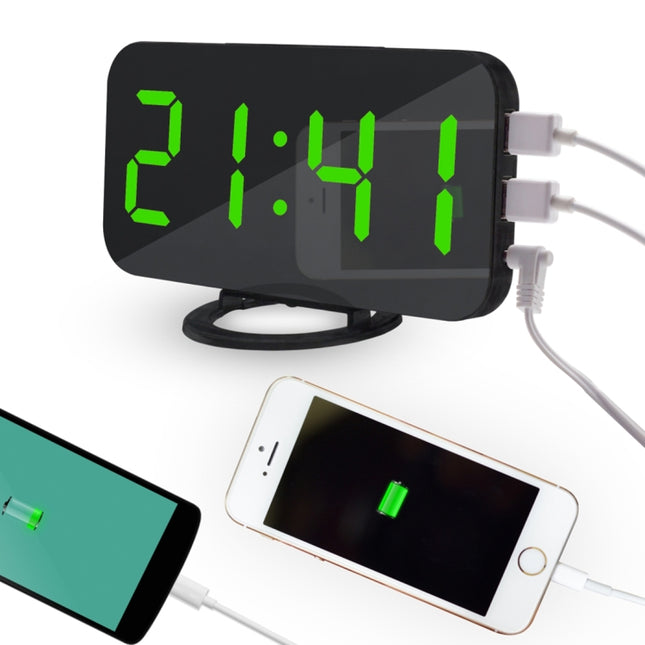 Multifunction Creative Mirror Reflective LED Display Alarm Clock with Snooze Function & 2 USB Charge Port - DealBuddy
