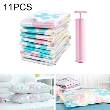 11 PCS Space Saving Sunflowers Pattern Vacuum Storage Bag, Thinken Quilts Clothing Vacuum Seal Storage Bag with a Hand Pump, Including: 3 PCS 80*100 cm，2 PCS 60*80 cm, 3 PCS 50*70 cm, 2 PCS 40*60 cm