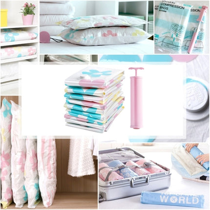 11 PCS Space Saving Sunflowers Pattern Vacuum Storage Bag, Thinken Quilts Clothing Vacuum Seal Storage Bag with a Hand Pump, Including: 3 PCS 80*100 cm，2 PCS 60*80 cm, 3 PCS 50*70 cm, 2 PCS 40*60 cm