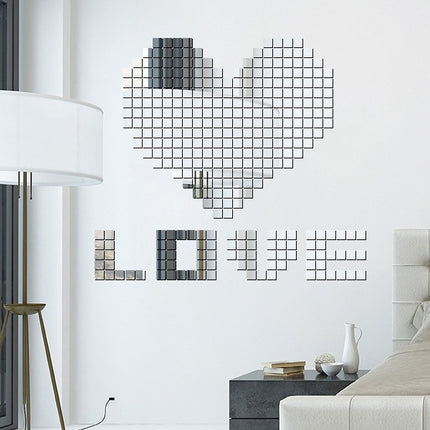 100 PCS Square Crystal Mosaic Mirror Acrylic Stereo Wall Stickers Creative Background Home Living Room Wall Sticker,Size:2*2cm, Size:2*2 Color:Silver, Size:2*2 Color:Black, Size:2*2 Color:Gold