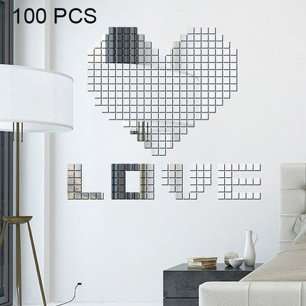 100 PCS Square Crystal Mosaic Mirror Acrylic Stereo Wall Stickers Creative Background Home Living Room Wall Sticker,Size:3*3cm