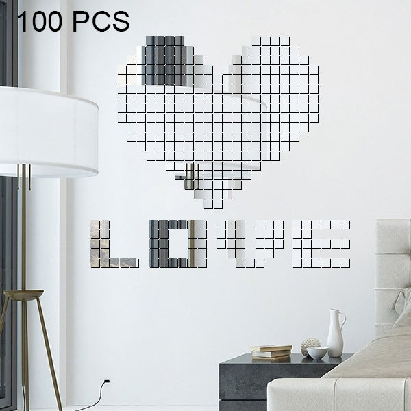 100 PCS Square Crystal Mosaic Mirror Acrylic Stereo Wall Stickers Creative Background Home Living Room Wall Sticker,Size:3*3cm, Size:3*3 Color:Silver, Size:3*3 Color:Black