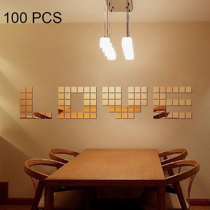 100 PCS Square Crystal Mosaic Mirror Acrylic Stereo Wall Stickers Creative Background Home Living Room Wall Sticker,Size:4*4cm