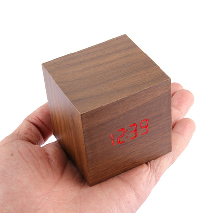 Wood Clock Desk Table LED Digital Display Alarm Clock with Time & Date & Temperature Display