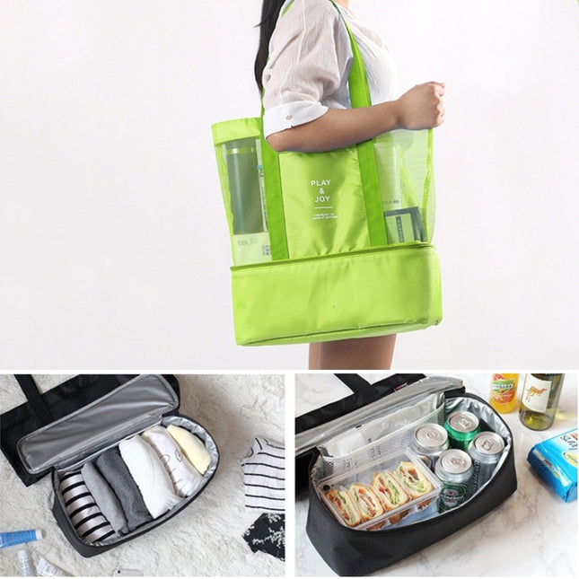 Portable Double Layer Mesh Sport Duffel Beach Picnic Shoulder Storage Bag Handbag, Double Layer Handbag(Green), Double Layer Handbag(Blue) - DealBuddy