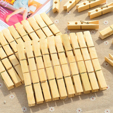 100pcs Multi-function Mini Bamboo Clothes Photo Paper Peg Clothespin Laundry Hanger Clip