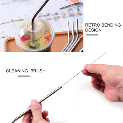 5pcs Reusable Stainless Steel Bent Drinking Straw + Cleaner Brush Set Kit,  215*6mm, 215*6mm (Bent) - DealBuddy