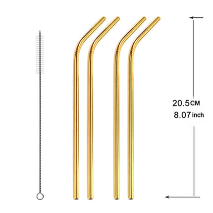 5pcs Reusable Stainless Steel Bent Drinking Straw + Cleaner Brush Set Kit,  215*6mm