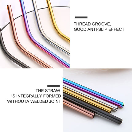 5pcs Reusable Stainless Steel Bent Drinking Straw + Cleaner Brush Set Kit,  215*6mm