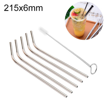5pcs Reusable Stainless Steel Bent Drinking Straw + Cleaner Brush Set Kit,  215*6mm, 215*6mm (Bent) - DealBuddy