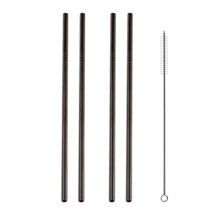 5pcs Reusable Stainless Steel Straight Drinking Straw + Cleaner Brush Set Kit,  215*6mm