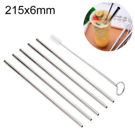 5pcs Reusable Stainless Steel Straight Drinking Straw + Cleaner Brush Set Kit,  215*6mm