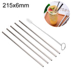 5pcs Reusable Stainless Steel Straight Drinking Straw + Cleaner Brush Set Kit,  215*6mm