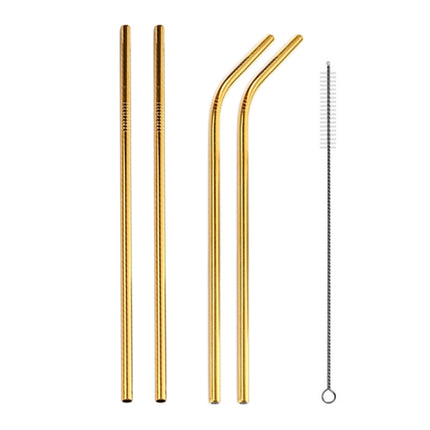 4pcs Reusable Stainless Steel Drinking Straw + Cleaner Brush Set Kit,  215*6mm