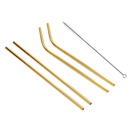 4pcs Reusable Stainless Steel Drinking Straw + Cleaner Brush Set Kit,  215*6mm