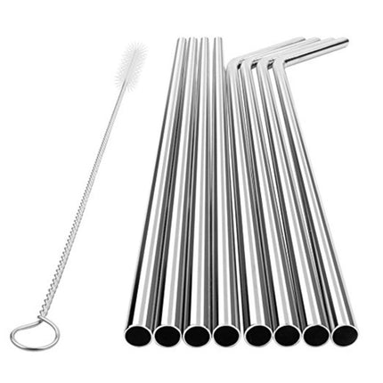 4pcs Reusable Stainless Steel Drinking Straw + Cleaner Brush Set Kit,  215*8mm