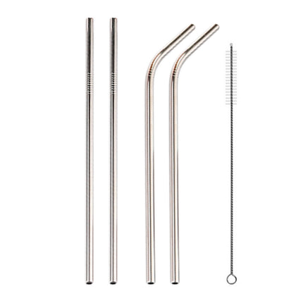 4pcs Reusable Stainless Steel Drinking Straw + Cleaner Brush Set Kit,  215*8mm, 215*8mm (Combination)