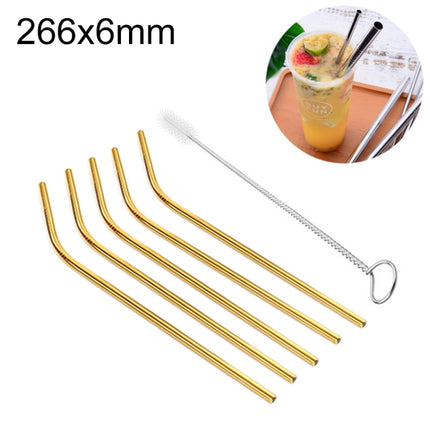 5pcs Reusable Stainless Steel Bent Drinking Straw + Cleaner Brush Set Kit,  266*6mm, 266*6mm (Bent) - DealBuddy