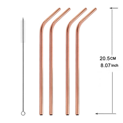 5pcs Reusable Stainless Steel Bent Drinking Straw + Cleaner Brush Set Kit,  266*6mm